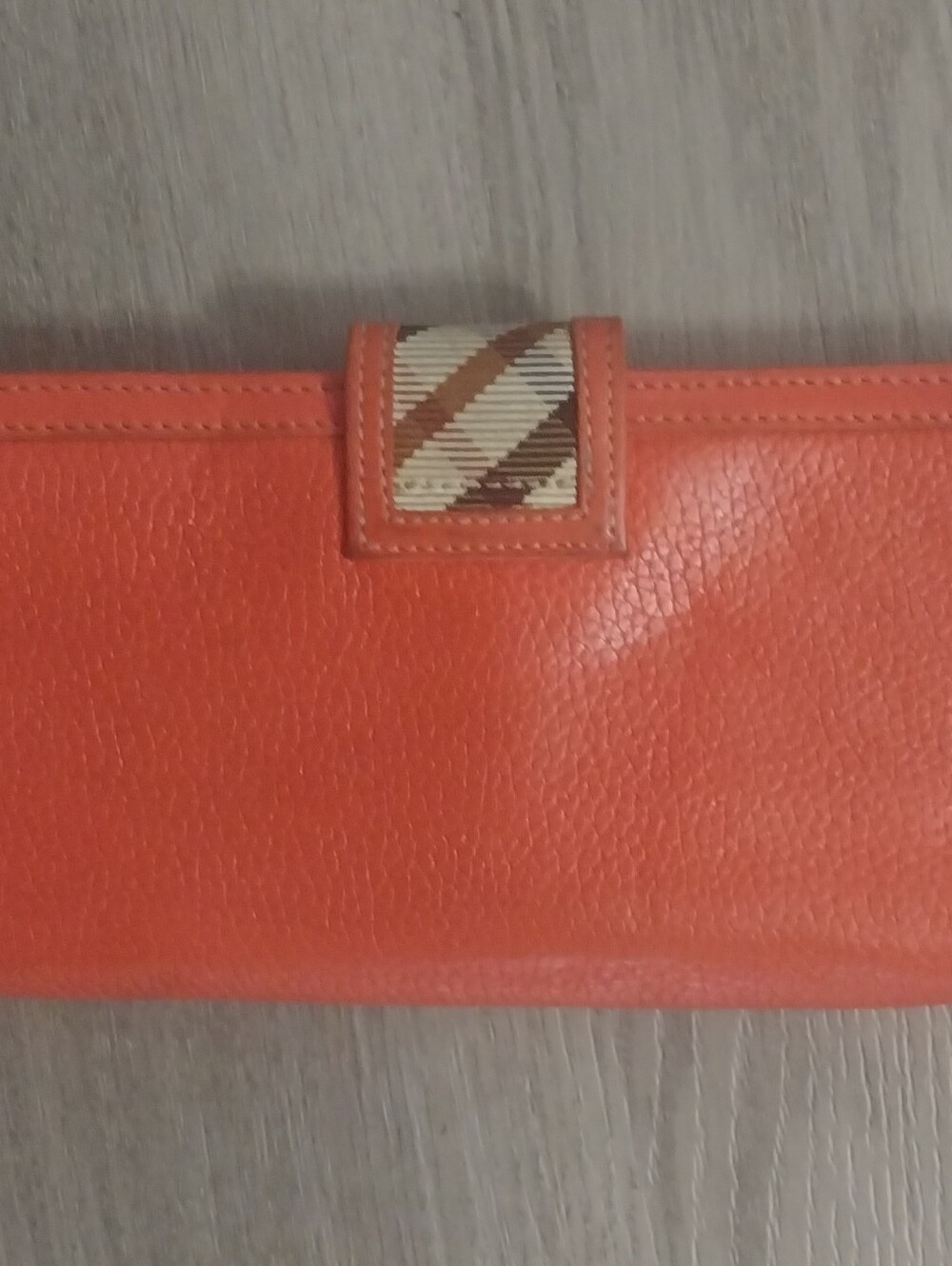 DAKS Orange Leather Clutch Wallet with Plaid Tab - Picture 2 of 2